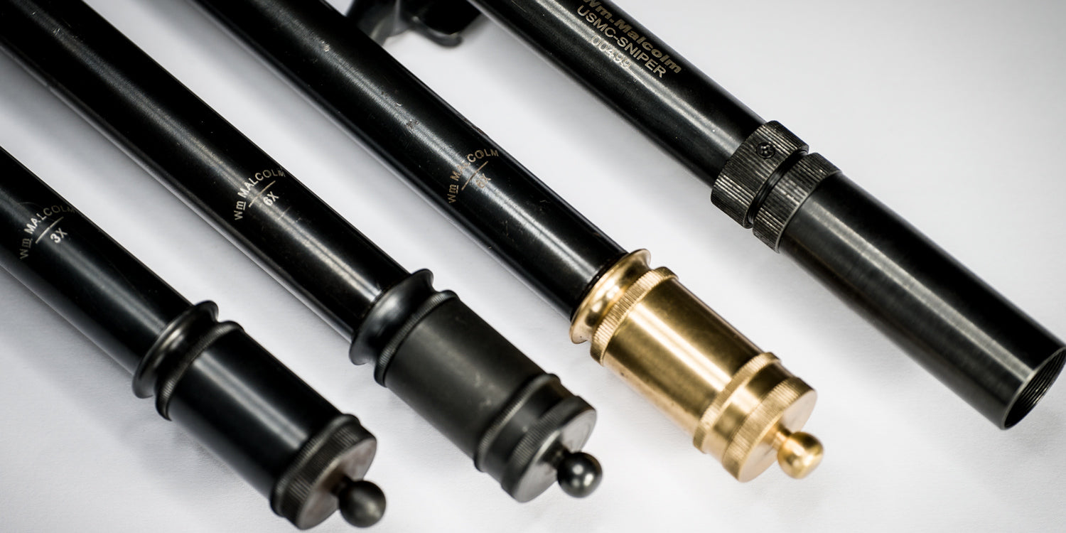 The four 'short' malcolm scope tubes - 3X, 6X (both), 8X