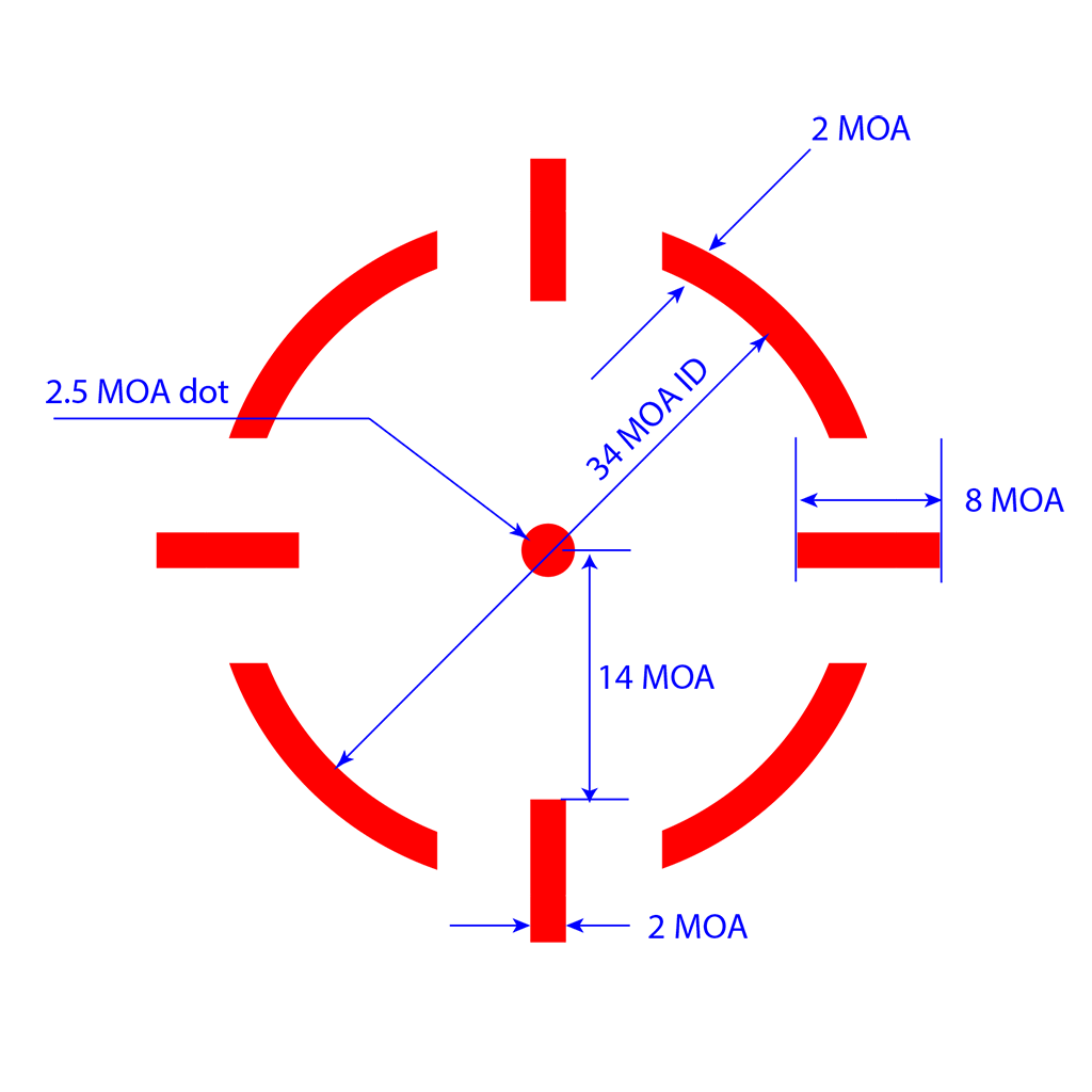 34 MOA segmented circle dot reticle