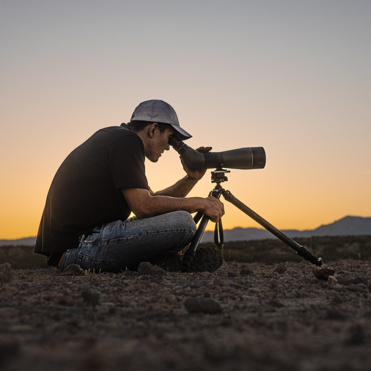 Using the spotting scope as the sun goes down