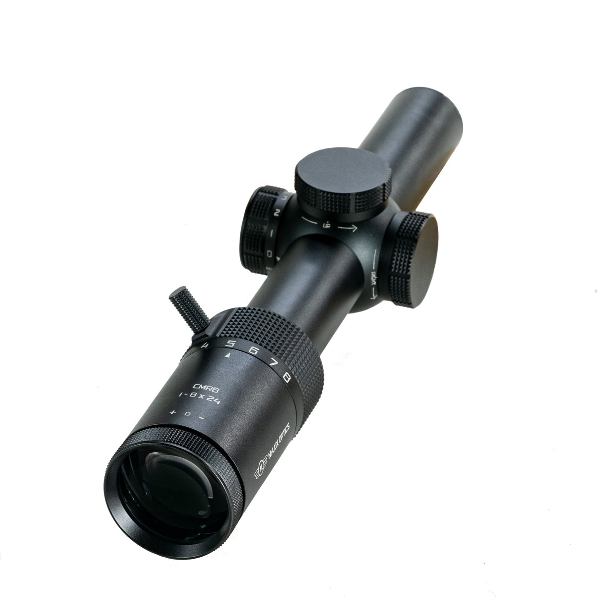 Angled view of the CMR 1-8X24 rifle scope